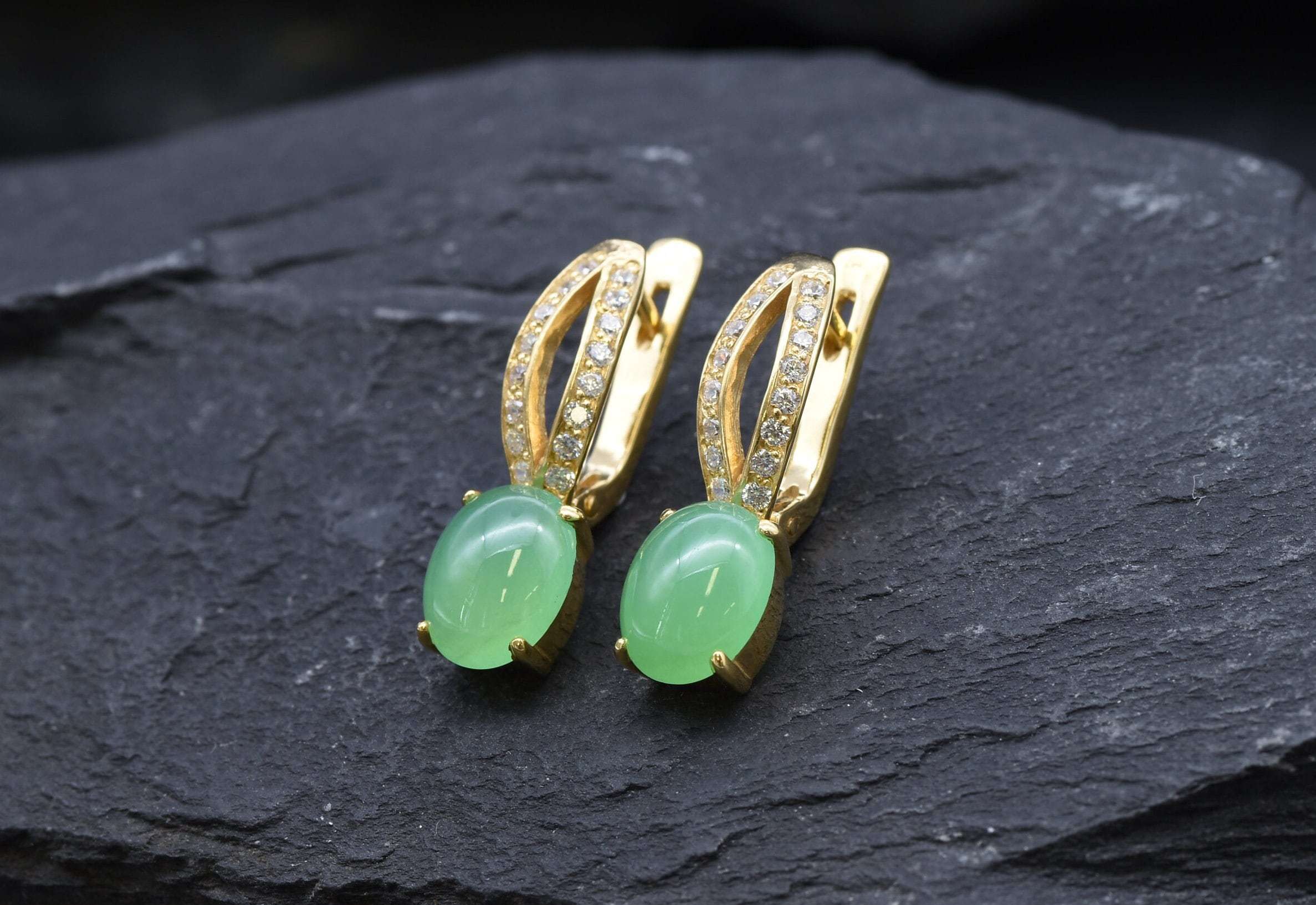 Chrysoprase Earrings, Natural Chrysoprase, Green Chrysoprase, May Birthstone, Vintage Earrings, Green Earrings, Silver Earrings, Chrysoprase(1)