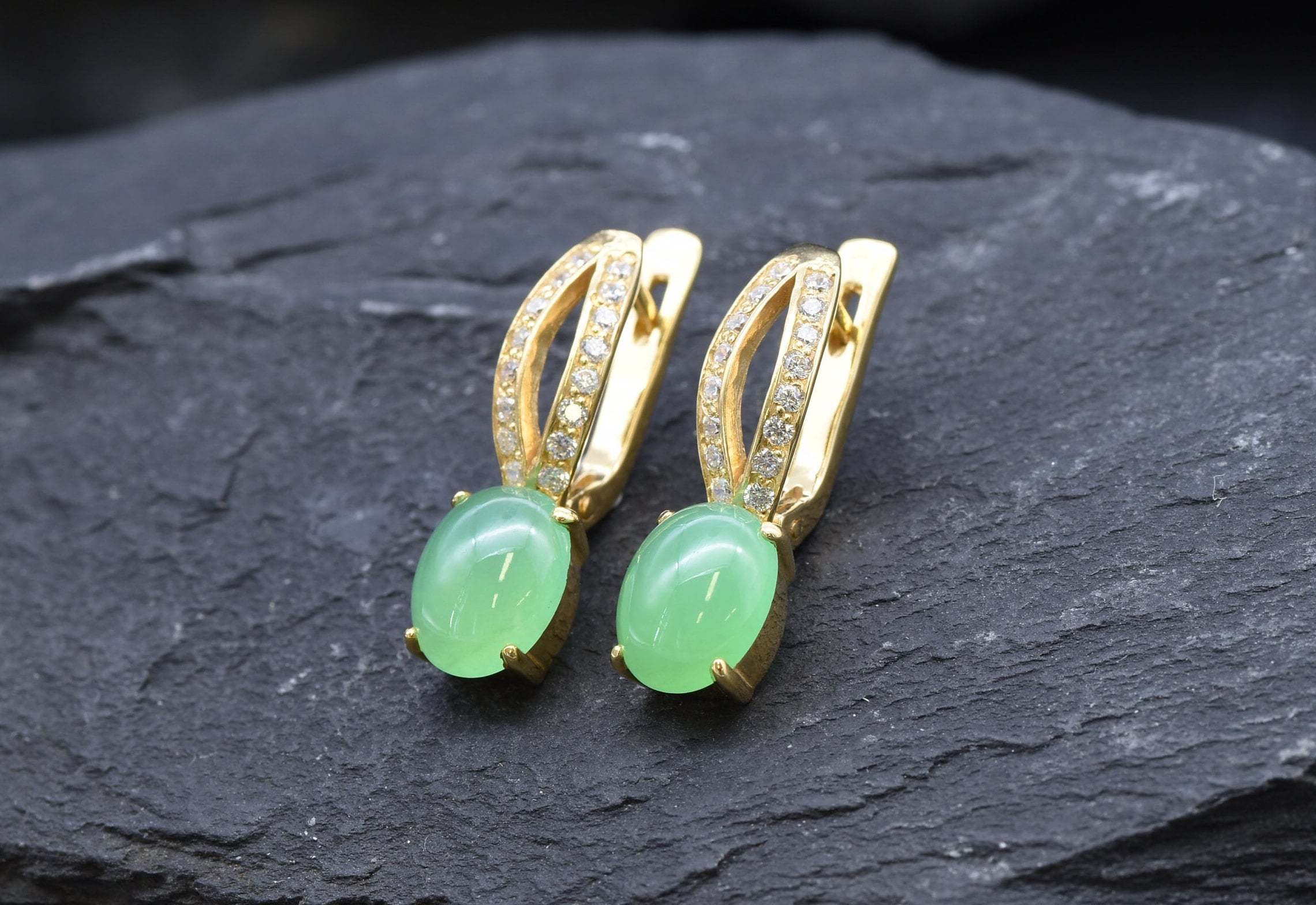 Chrysoprase Earrings, Natural Chrysoprase, Green Chrysoprase, May Birthstone, Vintage Earrings, Green Earrings, Silver Earrings, Chrysoprase(1)