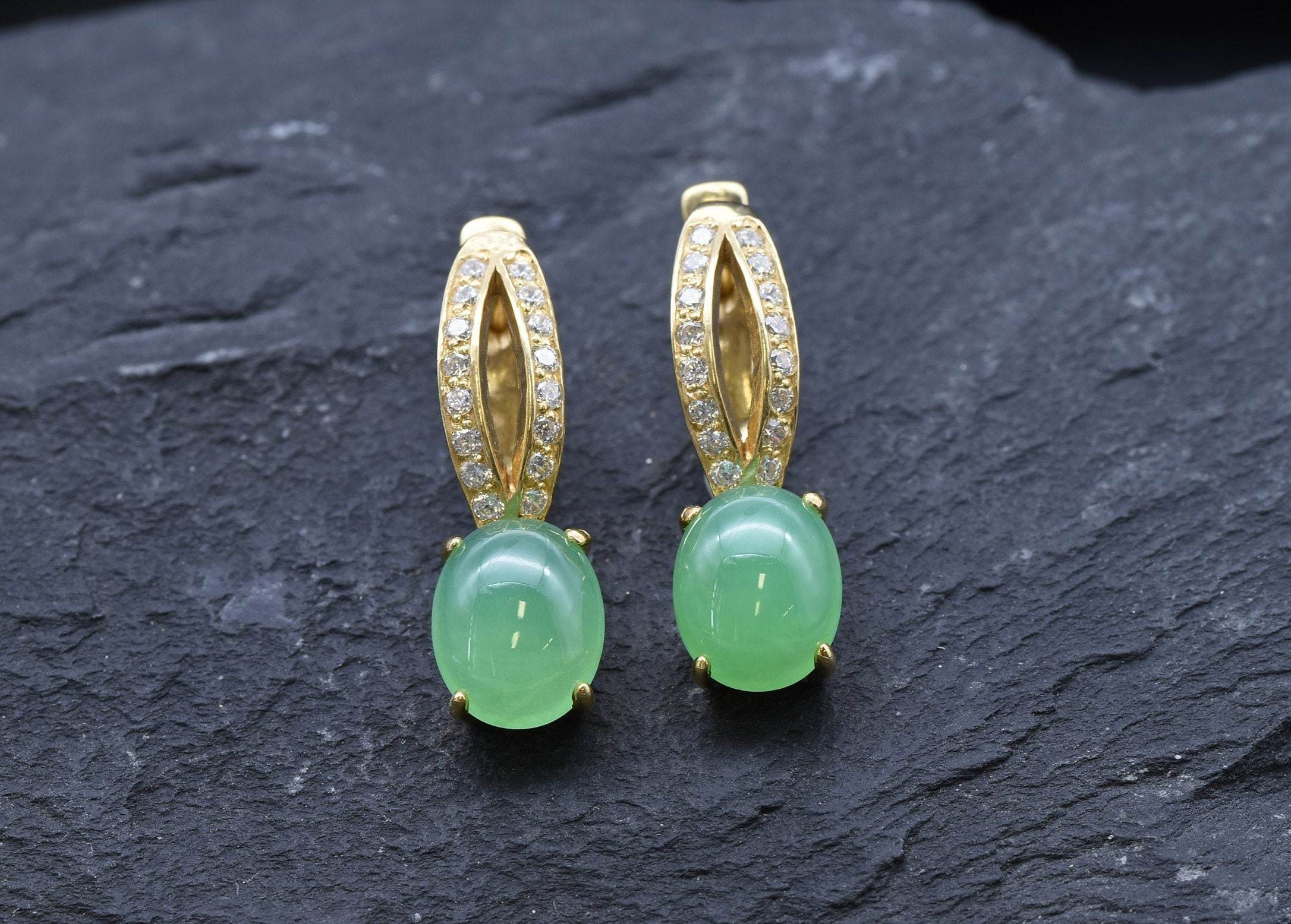 Chrysoprase Earrings, Natural Chrysoprase, Green Chrysoprase, May Birthstone, Vintage Earrings, Green Earrings, Silver Earrings, Chrysoprase(1)