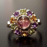 Flower Tourmaline Ring - Colorful Victorian Ring - Multistone Vintage Ring