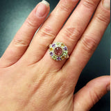 Flower Tourmaline Ring - Colorful Victorian Ring - Multistone Vintage Ring