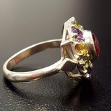 Flower Tourmaline Ring - Colorful Victorian Ring - Multistone Vintage Ring