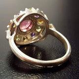 Flower Tourmaline Ring - Colorful Victorian Ring - Multistone Vintage Ring