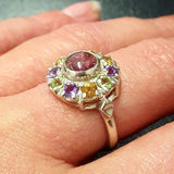 Flower Tourmaline Ring - Colorful Victorian Ring - Multistone Vintage Ring