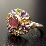 Flower Tourmaline Ring - Colorful Victorian Ring - Multistone Vintage Ring