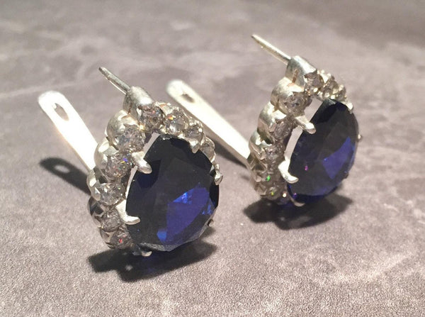 Kate Middleton Inspired Sapphire & Marquise Zircon Diamond Earrings,  Lightweight Dainty Dangles, Royal Inspired Earrings, #1555