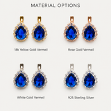 Gold Sapphire Earrings - Princess Diana Earrings - Blue Teardrop Earrings