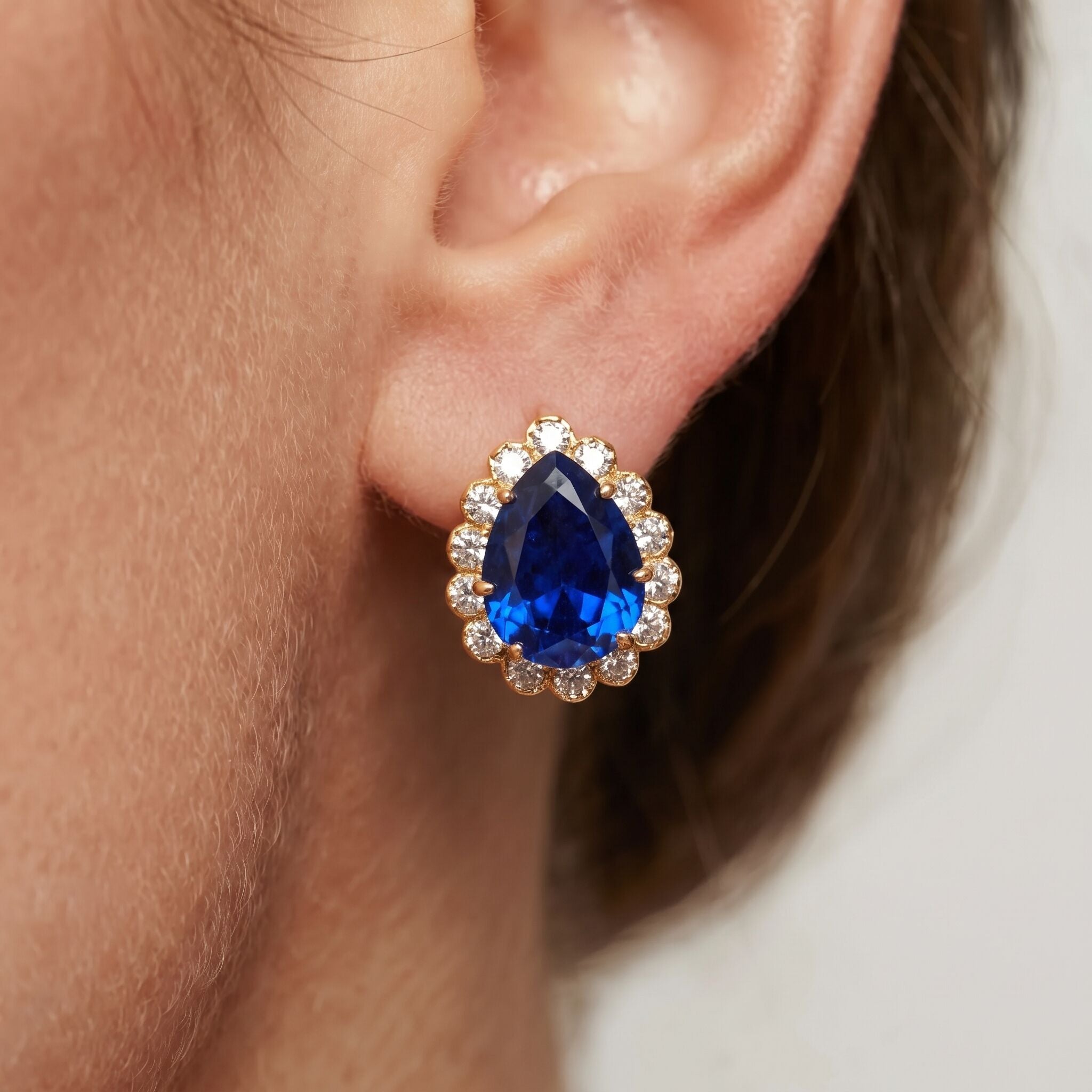 Elegant 18k Gold Vermeil Sapphire Earrings, featuring created blue sapphires, perfect for birthdays and special occasions.