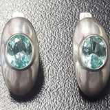 Dome Aquamarine Earrings - Blue Drop Earrings - Vintage Oval Earrings