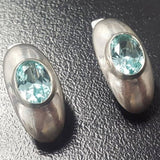 Dome Aquamarine Earrings - Blue Drop Earrings - Vintage Oval Earrings