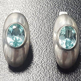 Dome Aquamarine Earrings - Blue Drop Earrings - Vintage Oval Earrings