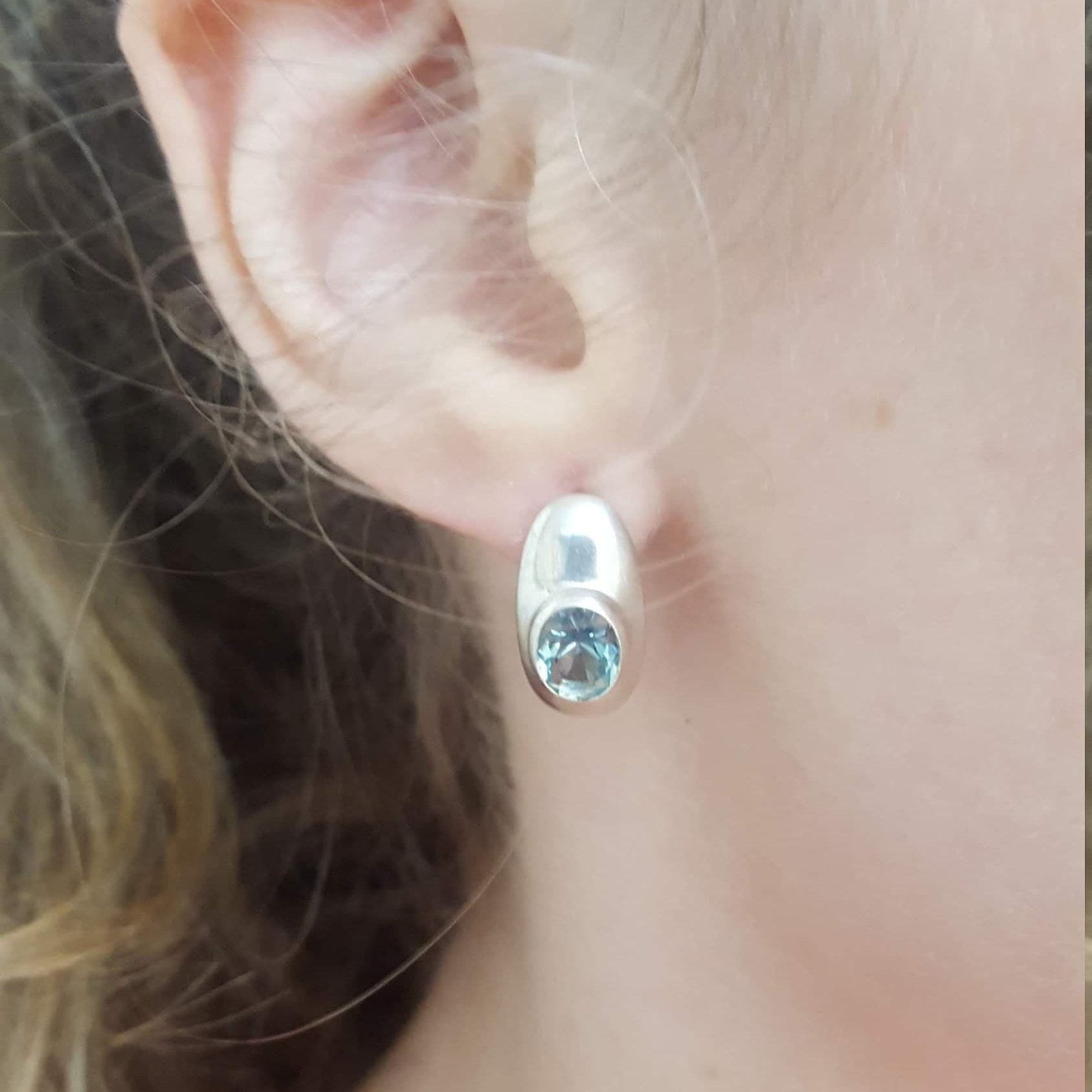 Aquamarine Earrings, Created Aquamarine, Blue Vintage Earrings, Long Studs, Aqua Blue Earrings, Blue Eye Earrings, Solid Silver Earrings