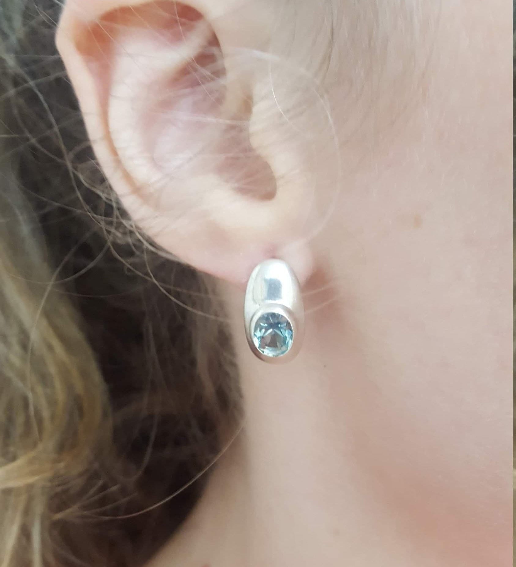 Aquamarine Earrings, Created Aquamarine, Blue Vintage Earrings, Long Studs, Aqua Blue Earrings, Blue Eye Earrings, Solid Silver Earrings