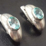 Dome Aquamarine Earrings - Blue Drop Earrings - Vintage Oval Earrings