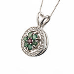 Emerald Pendant, Ruby Pendant, Flower Pendant, Natural Emerald, May Birthstone, Vintage Pendant, Silver Pendant, Real Emerald, Emerald, Ruby