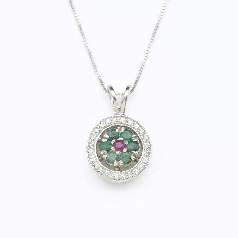 Emerald Cluster Flower Pendant, Genuine Emerald Necklace, Flower Halo Emerald Pendant