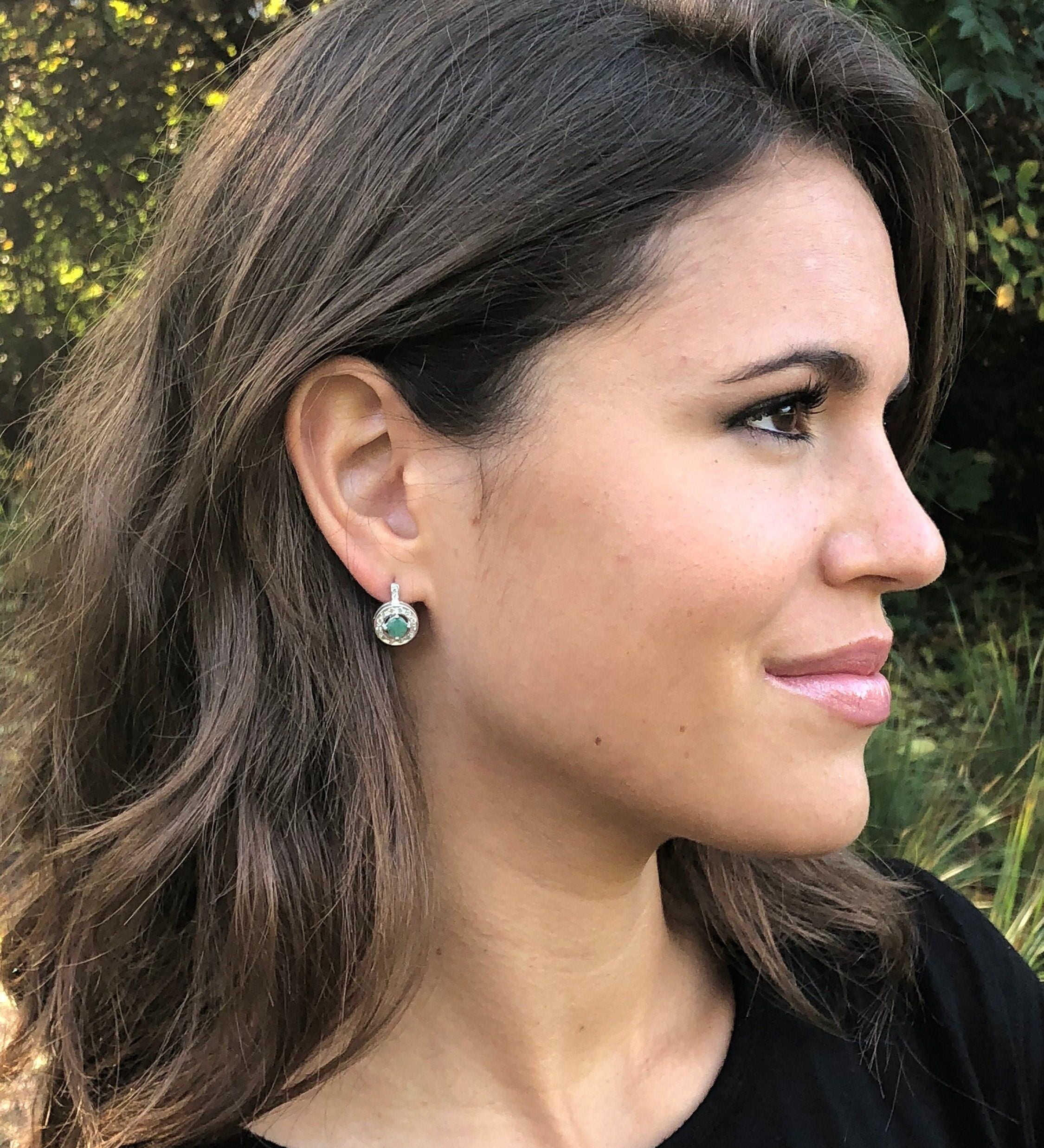 Onyx Earrings, Natural Onyx, Dainty Black Earrings, Vintage Earrings, Cluster Earrings, Stud Earrings, Round Studs, Solid Silver Earrings