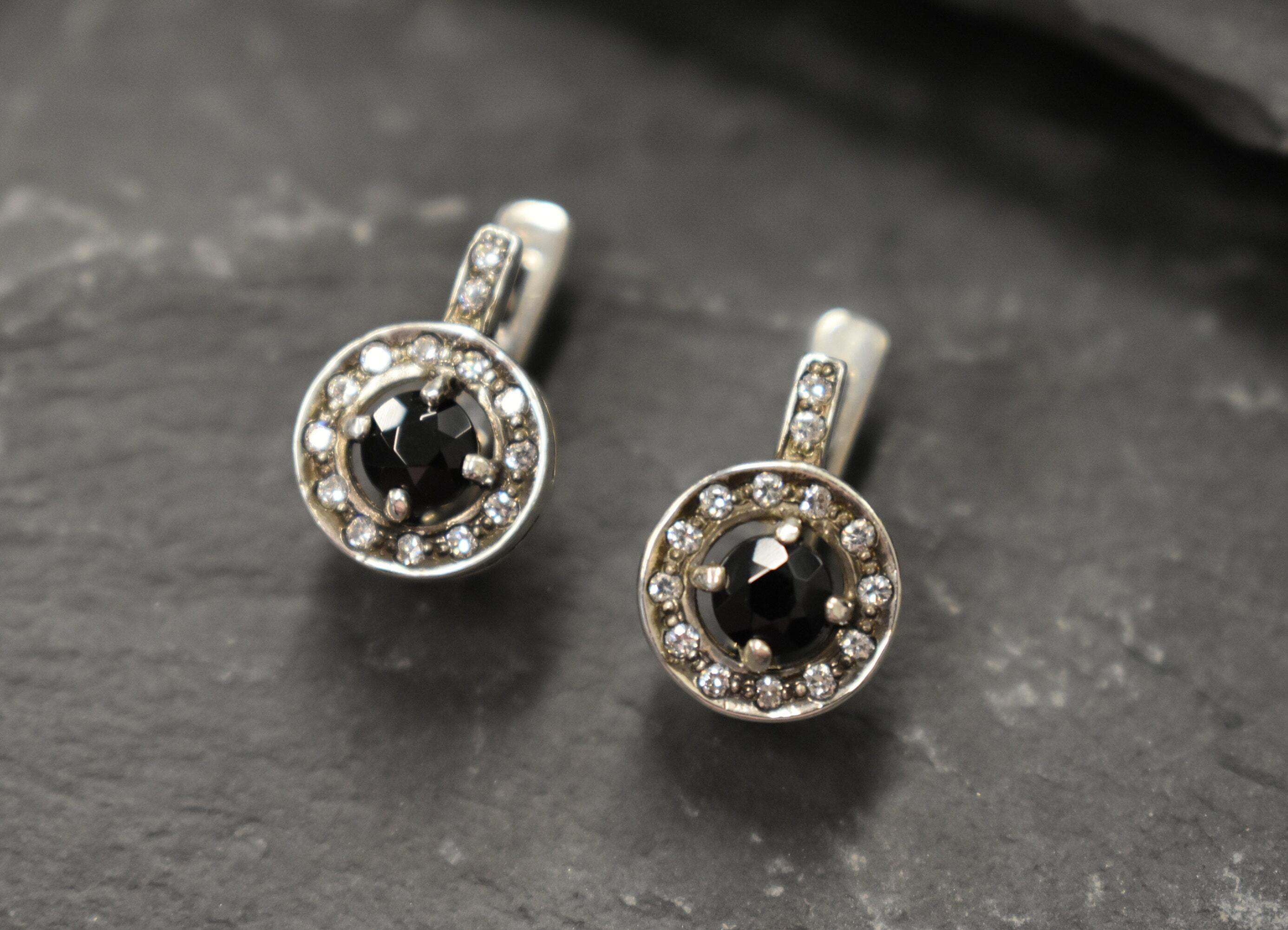 Cluster Onyx Earrings - Genuine Onyx Studs - Dainty Black Earrings