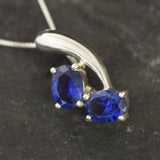 Blue Sapphire Pendant - Twin Sapphire Necklace - Unique Blue Pendant