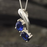 Blue Sapphire Pendant - Twin Sapphire Necklace - Unique Blue Pendant