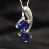 Blue Sapphire Pendant - Twin Sapphire Necklace - Unique Blue Pendant