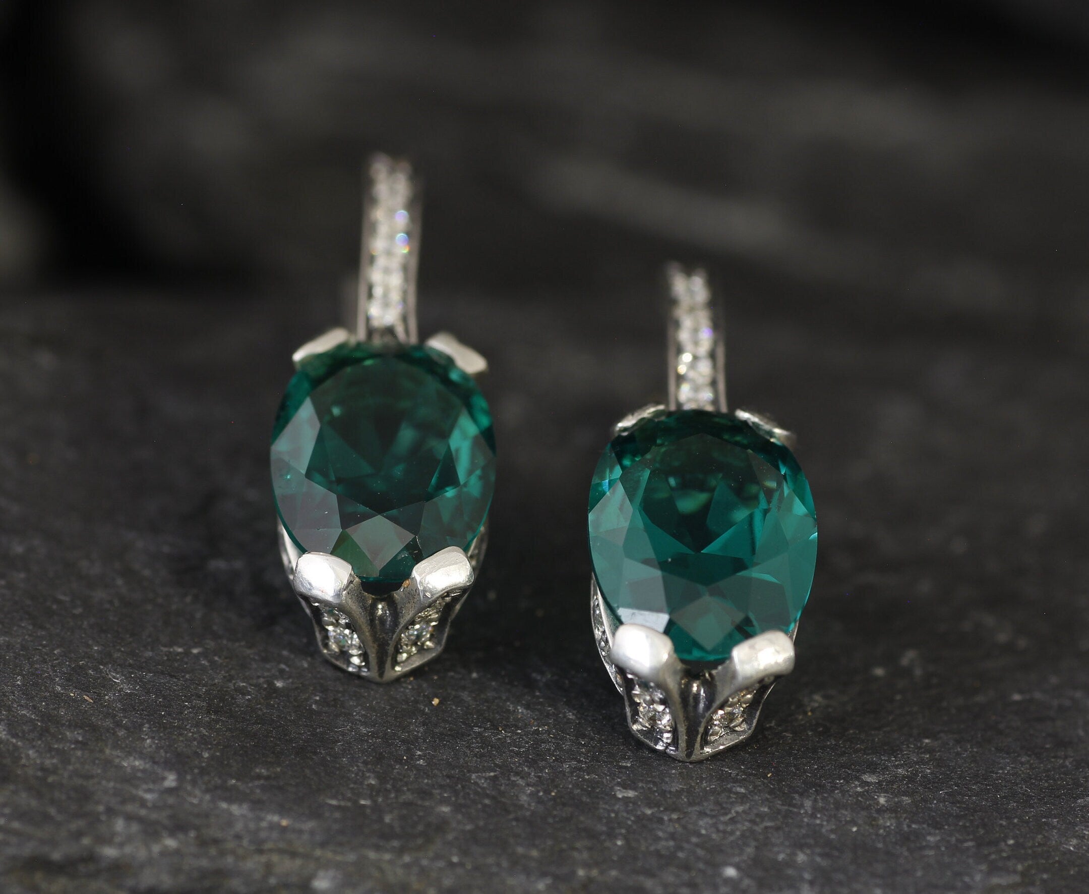 Emerald Earrings, Created Emerald, Emerald Green Earrings, Vintage Earrings, Statement Earrings, Heavy Earrings, Silver Earrings, Emerald