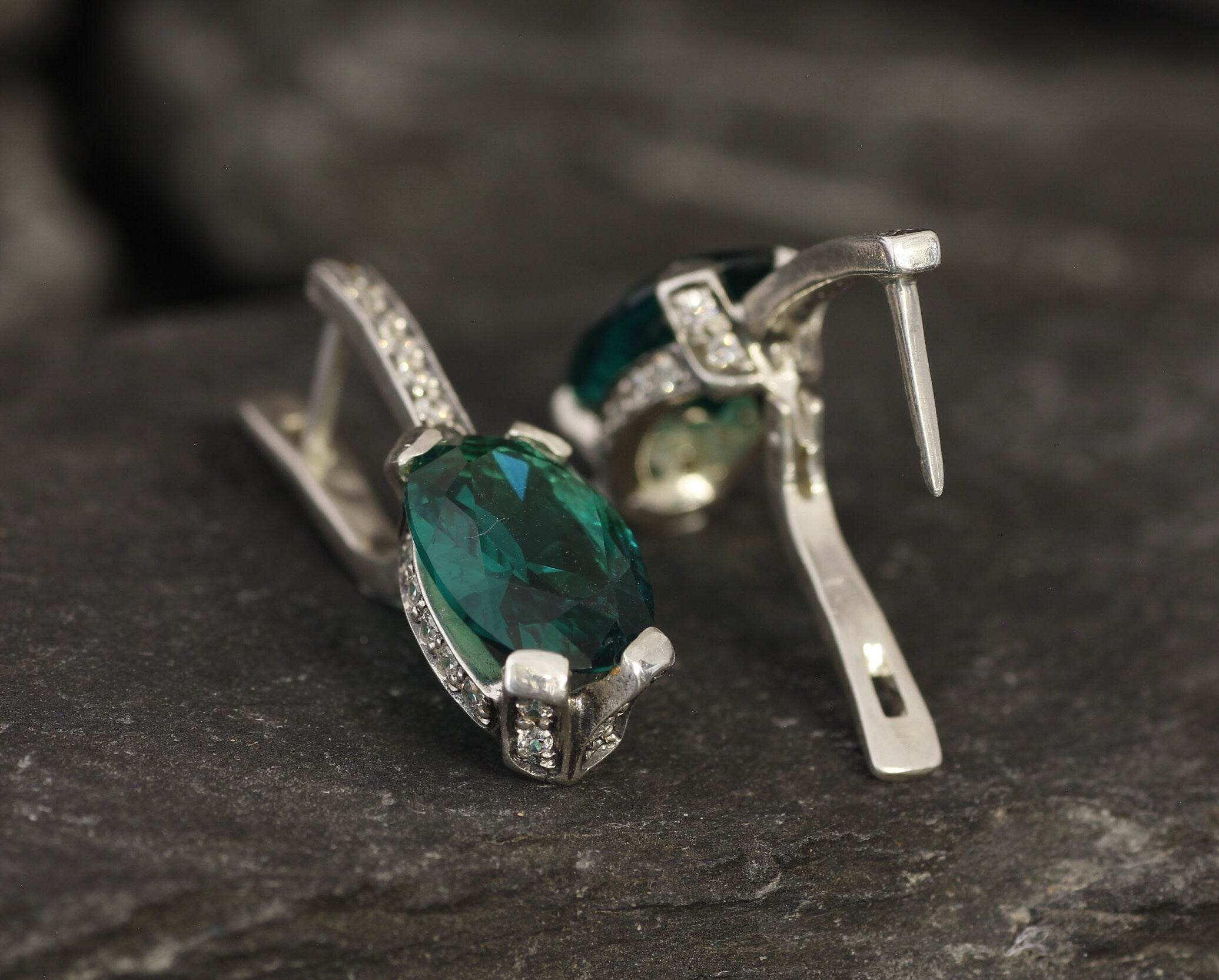 Emerald Earrings, Created Emerald, Emerald Green Earrings, Vintage Earrings, Statement Earrings, Heavy Earrings, Silver Earrings, Emerald