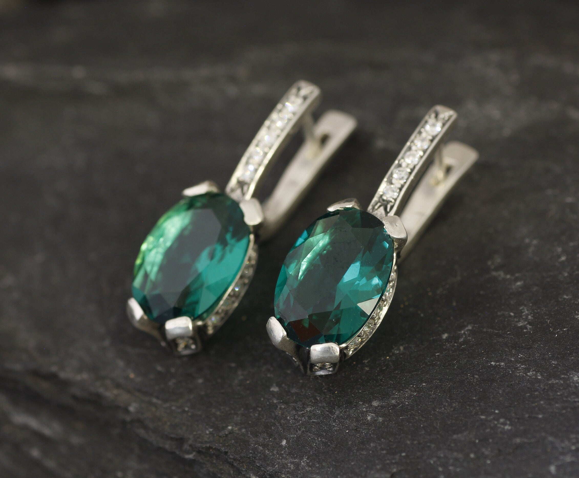 Emerald Earrings, Created Emerald, Emerald Green Earrings, Vintage Earrings, Statement Earrings, Heavy Earrings, Silver Earrings, Emerald