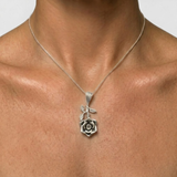 Large Rose Pendant - Long Flower Necklace - Rose Branch Necklace