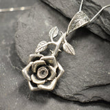 Large Rose Pendant - Long Flower Necklace - Rose Branch Necklace