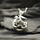 Large Rose Pendant - Long Flower Necklace - Rose Branch Necklace