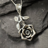 Large Rose Pendant - Long Flower Necklace - Rose Branch Necklace