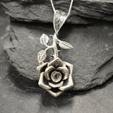 Large Rose Pendant - Long Flower Necklace - Rose Branch Necklace