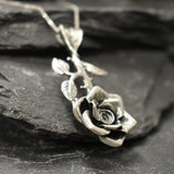 Large Rose Pendant - Long Flower Necklace - Rose Branch Necklace