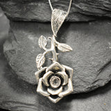 Large Rose Pendant - Long Flower Necklace - Rose Branch Necklace