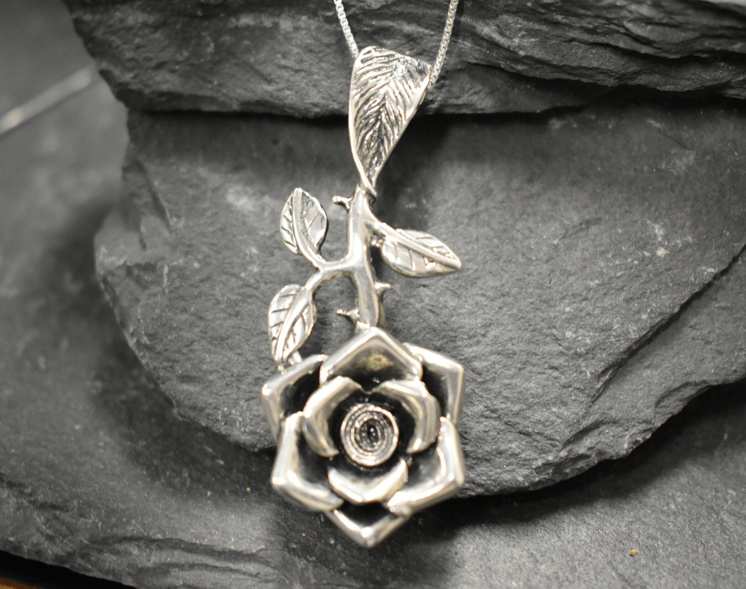 Rose Pendant, Silver Rose Pendant, Solid Silver Pendant, Silver Flower Pendant, Rose Flower Pendant, Statement Pendant, Floral Pendant