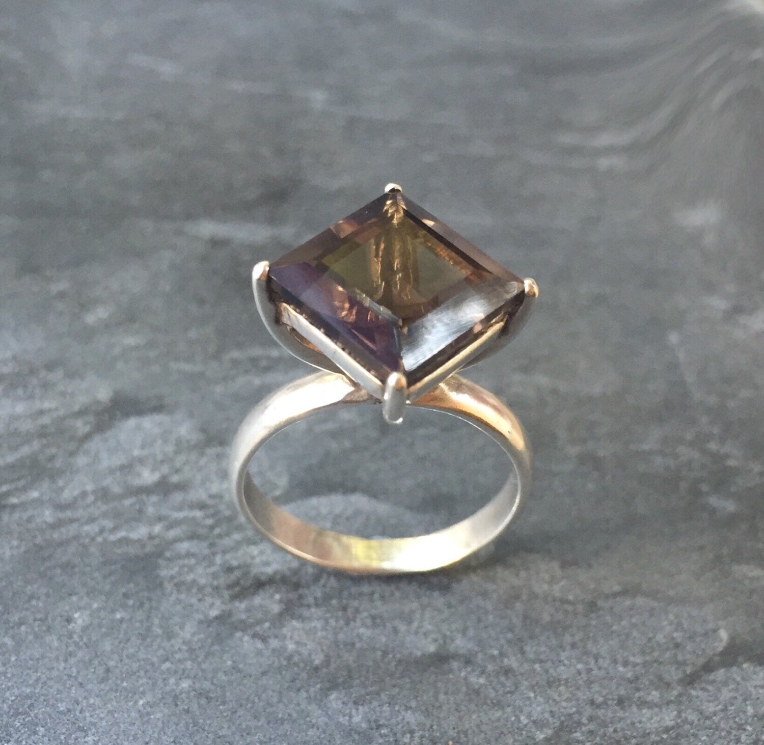 Smoky Topaz Ring, Natural Topaz, 3 Carat Ring, Vintage Ring, Vintage Promise Ring, Rhombus Ring, Rhombus Shape, Solid Silver Ring, Smoky