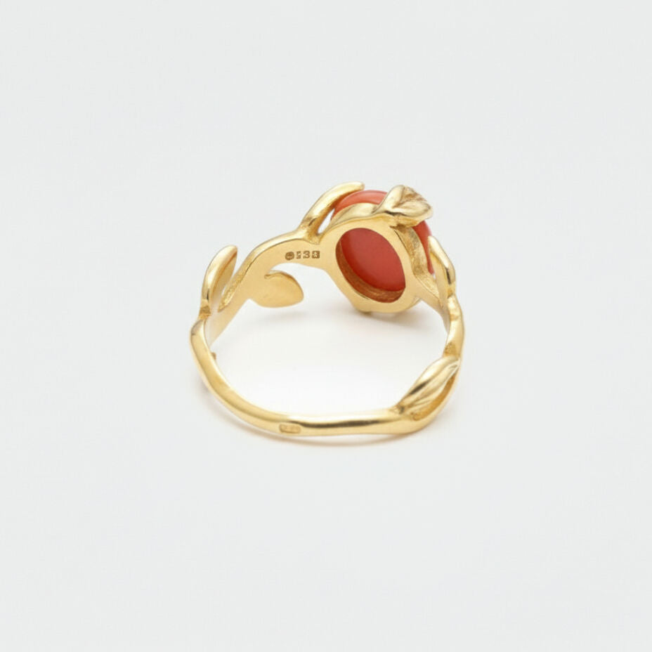 Stunning Red Coral Gold Ring - Unique Leaf Coral Design in 18k Gold Vermeil, ideal for gifts and stylish everyday wear.