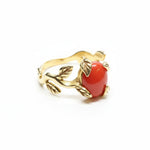 Red Coral Gold Ring - Elegant Leaf Coral Design, 18k Gold Vermeil, perfect for daily wear and special celebrations.