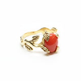 Red Coral Gold Ring - Elegant Leaf Coral Design, 18k Gold Vermeil, perfect for daily wear and special celebrations.