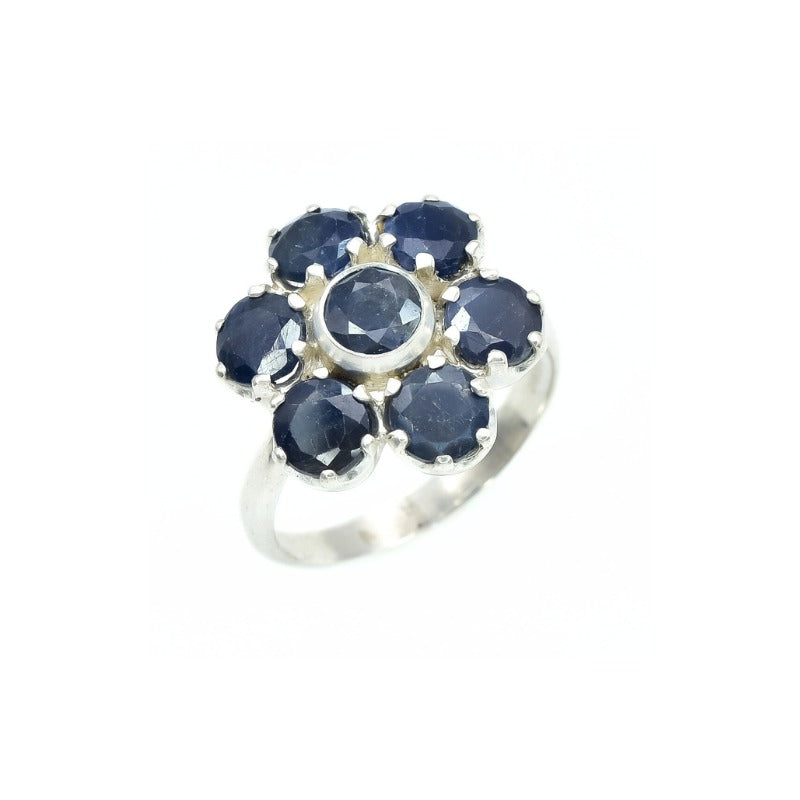 Natural Sapphire Ring made in 925 Sterling Silver with Round Natural Blue Sapphire in Cluster setting, September Birthstone gift idea, symbolizes sincerity, truth, and faithfulness, ideal for everyday wear and perfect for birthday gifting and special occasions.