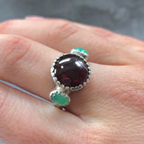 Garnet Statement Ring - Three Stone Ring - Natural Chrysoprase Ring