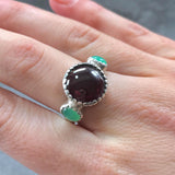 Garnet Statement Ring - Three Stone Ring - Natural Chrysoprase Ring