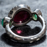 Garnet Statement Ring - Three Stone Ring - Natural Chrysoprase Ring