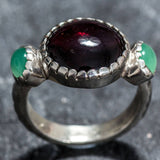 Garnet Statement Ring - Three Stone Ring - Natural Chrysoprase Ring