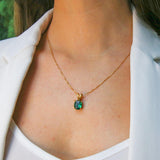 Chic 18k Gold Vermeil Pendant with Created Emerald, a stylish accessory for everyday wear and special May birthday gifts.