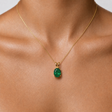 Elegant 18k Gold Vermeil Oval Created Emerald Pendant, perfect for May birthdays and special occasions.