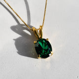 Emerald Pendant, Created Emerald, Green Oval Pendant, Green Vintage Pendant, Emerald Necklace, Dainty Green Pendant, Solid Silver Pendant(1)