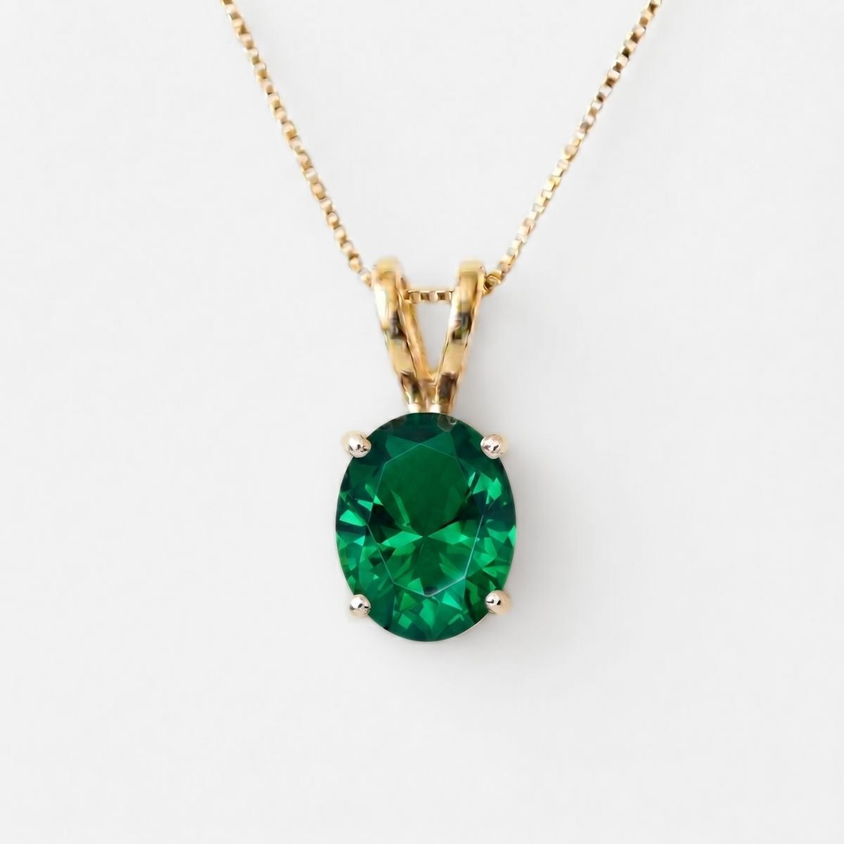 Created Emerald Pendant made in 18k Gold Vermeil with Oval Created Green Emerald in Prong setting, May Birthstone gift idea, symbolizes, ideal for everyday wear and perfect for birthday gifting and special occasions.