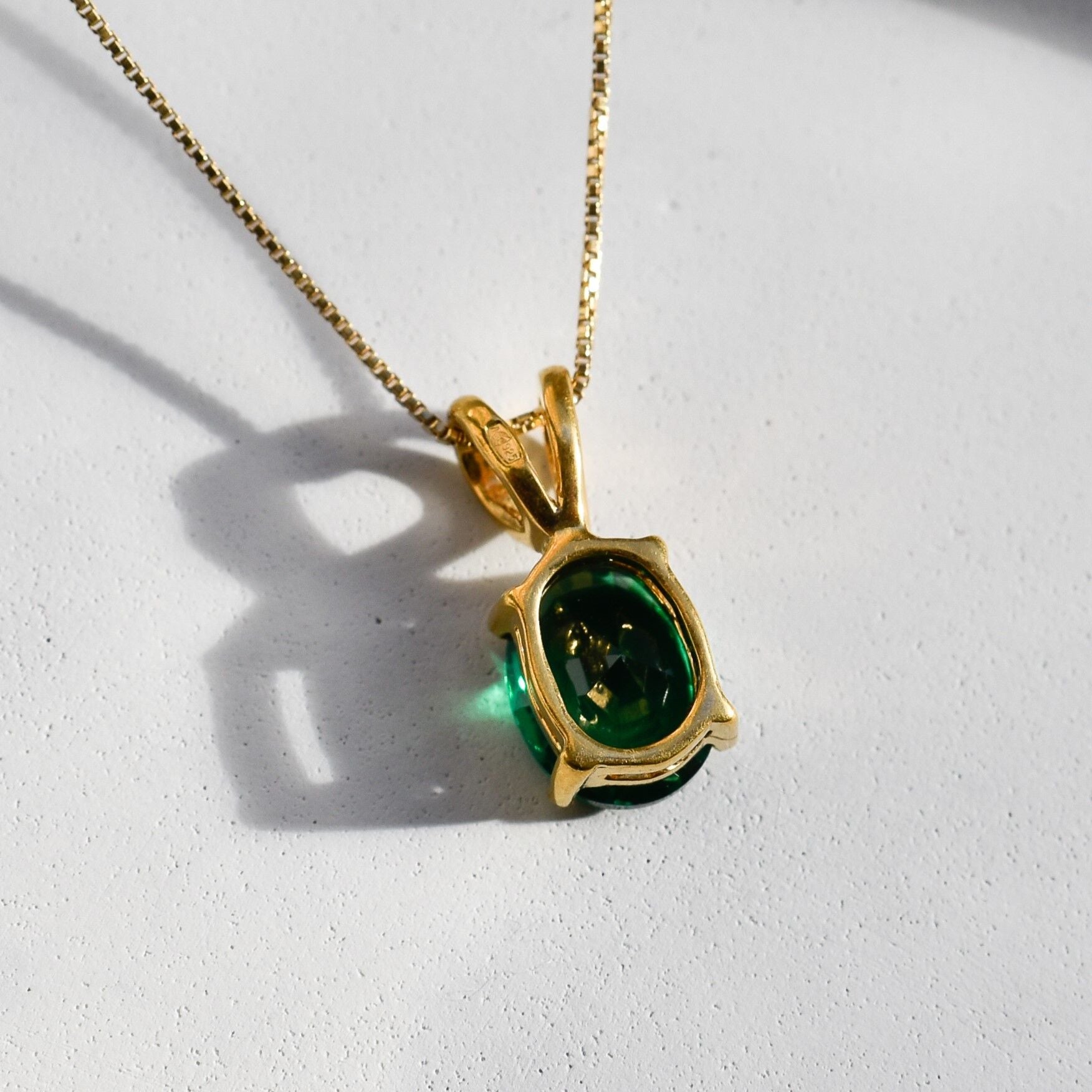 Beautifully crafted 18k Gold Vermeil Pendant with Oval Created Emerald, perfect for everyday elegance and special gifting moments.